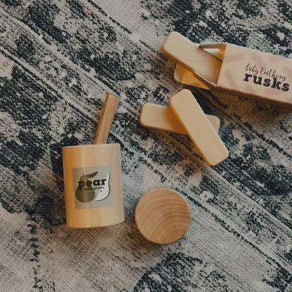 WOODEN TOY -  LOOSE CHANGE DOLL FEEDING PEAR PUREE